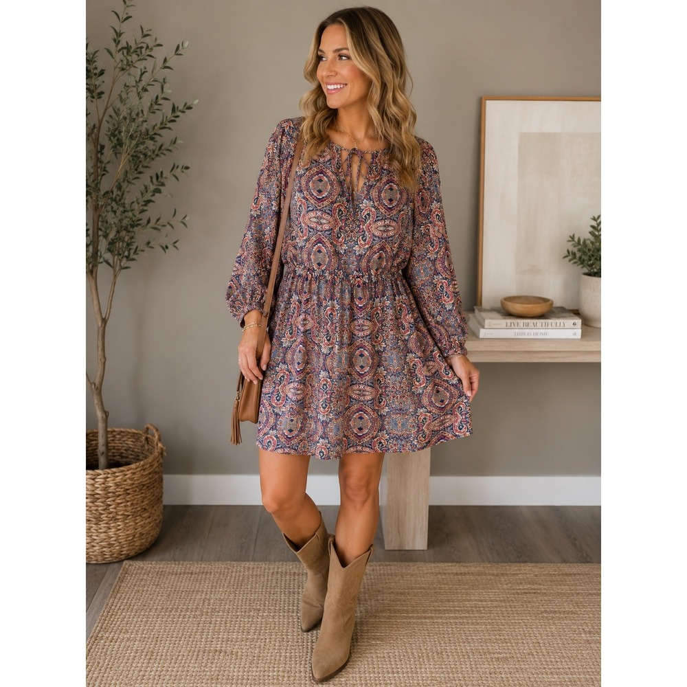Banana Republic Paisley Boho Mini Dress Cottagecore Romantic XS